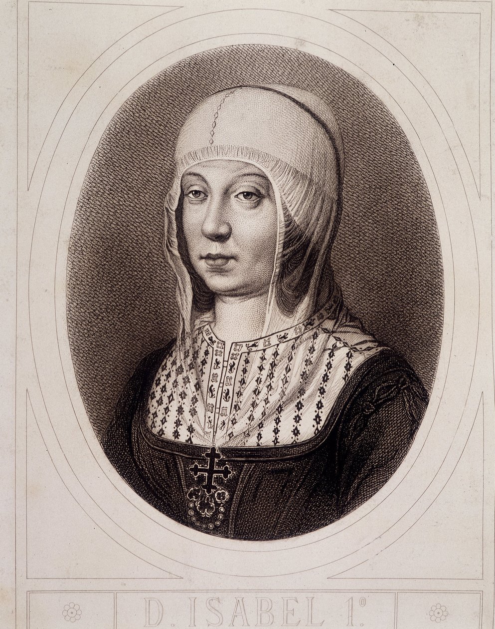 Portrett i medaljong av Isabelle 1. den katolske eller Castilla - gravering av Unknown artist