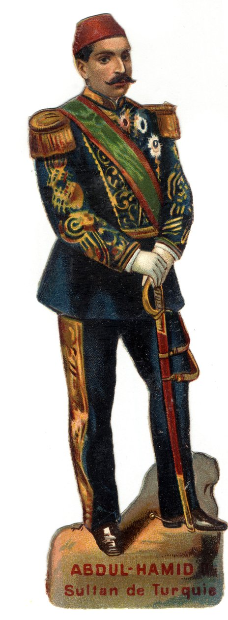 Portrait of Abdulhamid II (Abd ul Hamid, Abd-ul-Hamid, Abdulhemit, Abdul Hamid, Abdul Hamid, Abd al-Hamid, Abd al-Hamid) (1842-1918), Sultan Ottoman (Turkey). Late chromolithography of the 19th century. Private Collection av Unknown artist