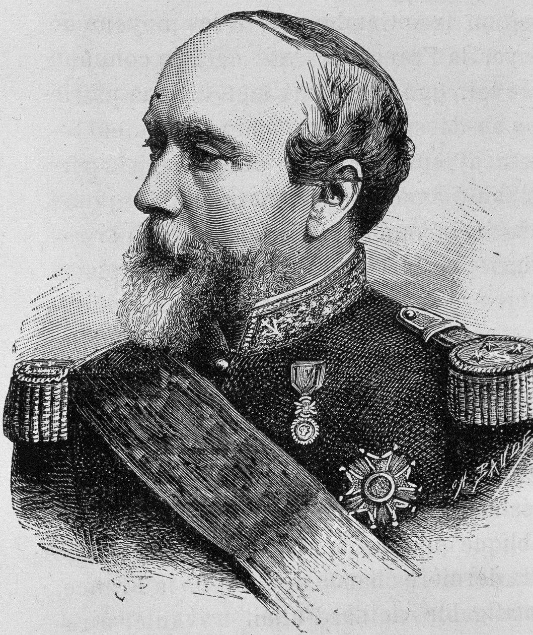 Portrett av admiral Pothuau (1815-1882). Gravering av slutten av 1800-tallet i "Histoire de France"" av H. Martin. av Unknown artist