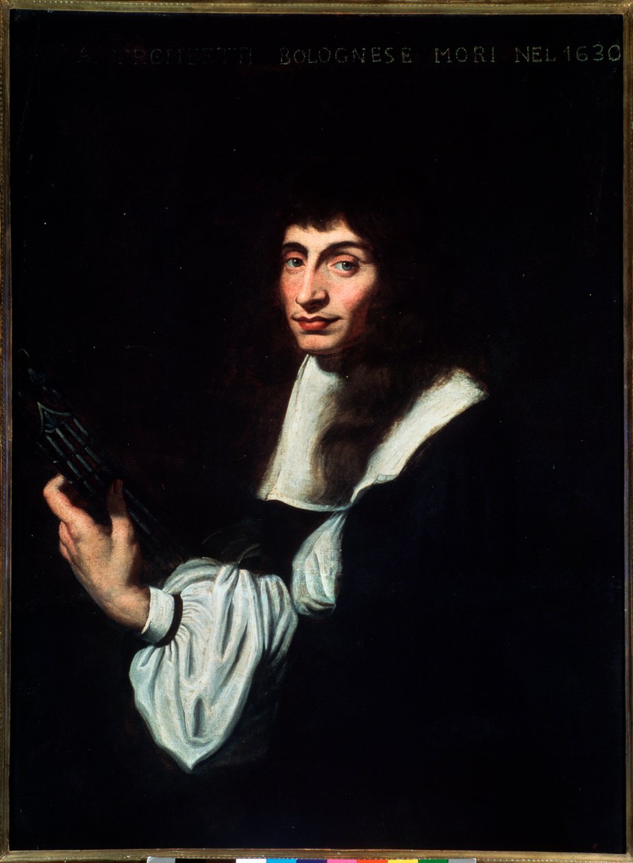 Portrett av Agostino Trombetti (1600-tallet) italiensk gitarist og sanger Anonym maleri. 17. århundre. Bologna, civico Museo Museo av Unknown artist