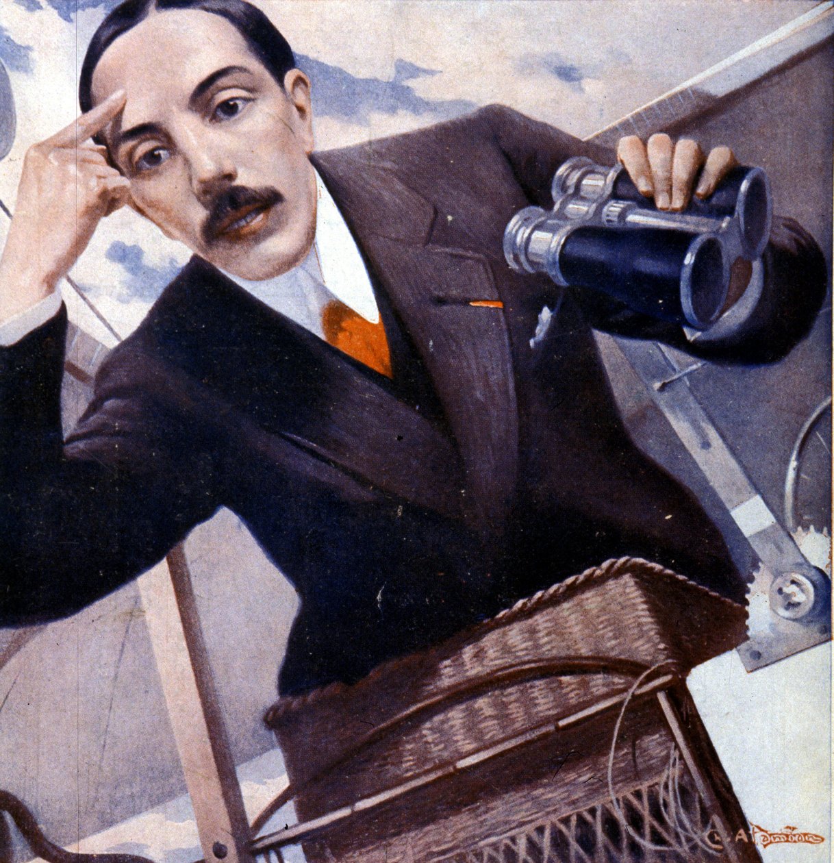Portrett av Alberto Santos - Dumont (1873 - 1932), brasiliansk luftfart av Damian. av Unknown artist
