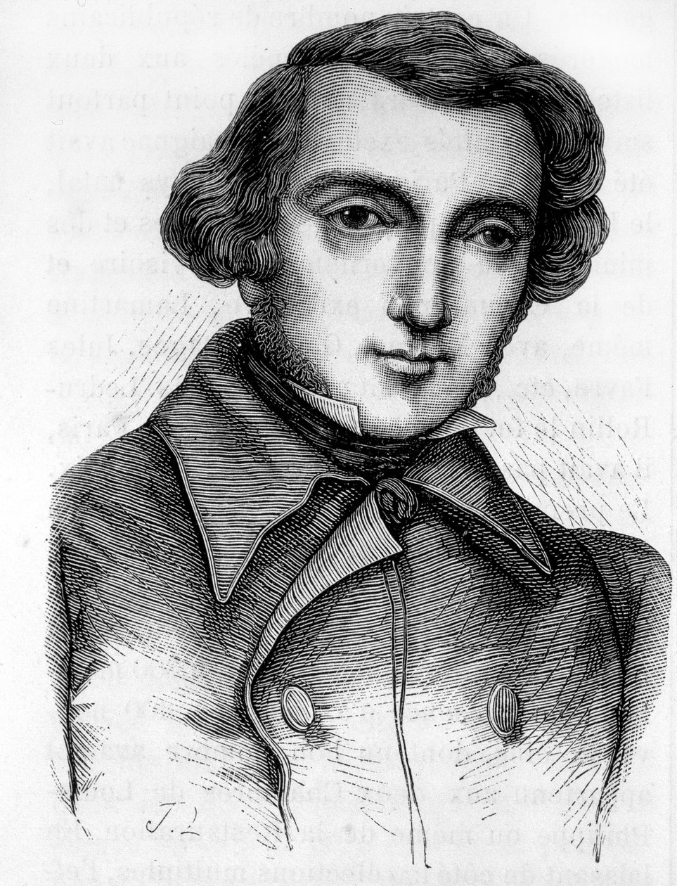 Portrett av Alexis de Tocqueville (1805 - 1859), fransk historiker og politiker. Gravering 1800-tallet. av Unknown artist