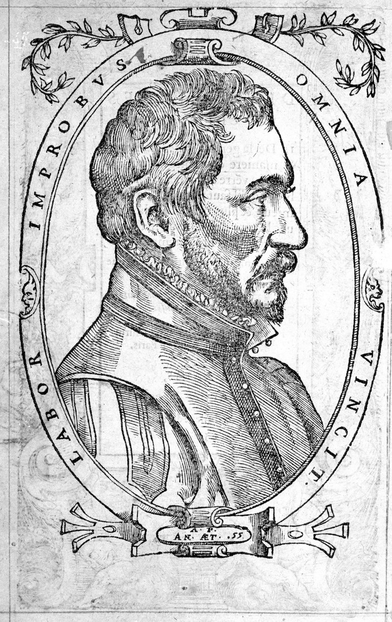 Portrett av Ambroise Pare, fransk lege og kirurg (1509-1590) Gravering fra 1500-tallet av Unknown artist