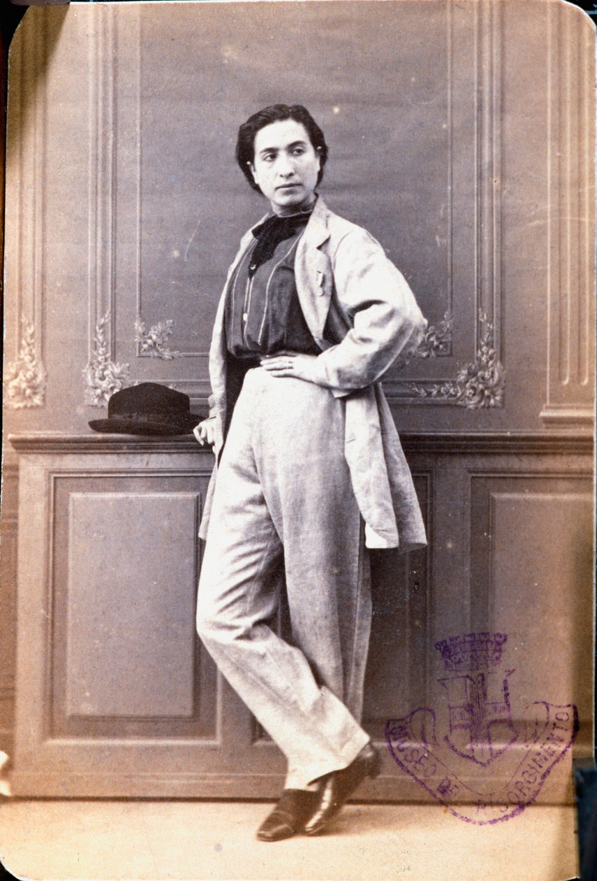 Portrett av Anita Garibaldi (1821-1849), kona til Giuseppe Garibaldi, i herreklær, håret hennes klippet i Roma for å gå ubemerket hen av Unknown artist