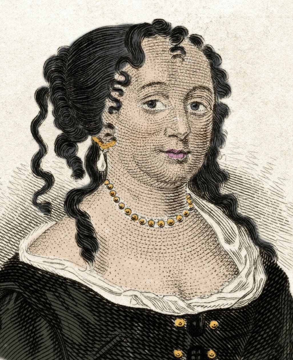 Portrett av Anne Hyde (1637-1671), hertuginne av York og første kone til James II av England. Gravering av 1800-tallet. av Unknown artist