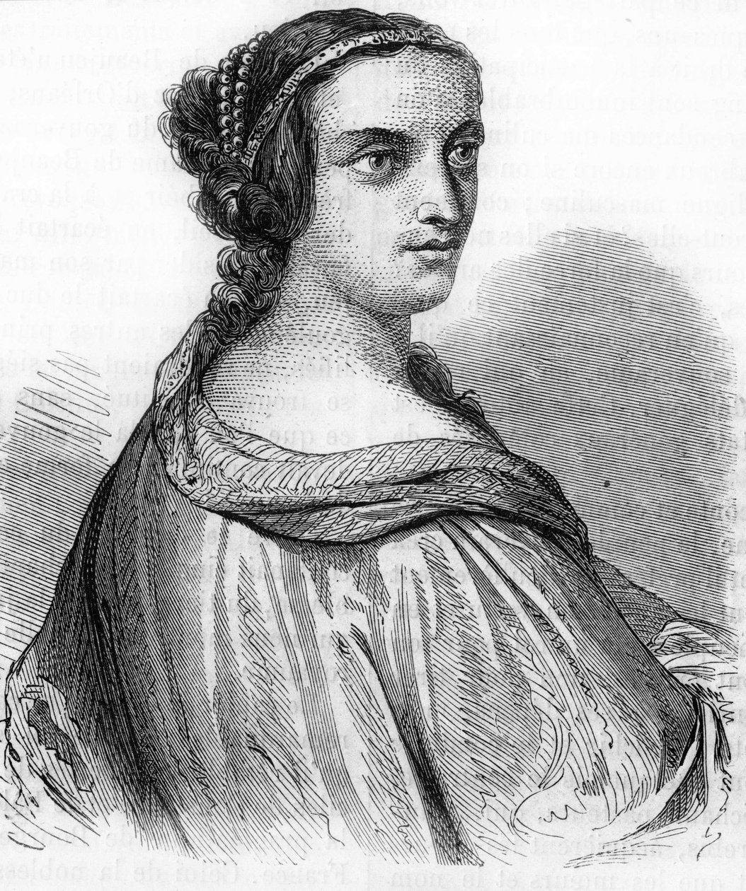 Portrett av Anne de Beaujeu, Anne av Frankrike (1462-1522), hertuginne av Bourbon, datter av Louis XI. Gravering fra 1800-tallet.). Gravering fra 1800-tallet. av Unknown artist