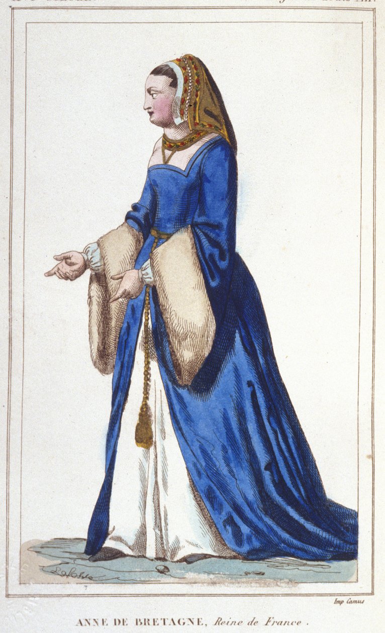 Portrett av Anne av Bretagne (1476-1514), dronning av Frankrike, kone til Charles VIII deretter Ludvig XII. Gravert fra 1830 av Unknown artist