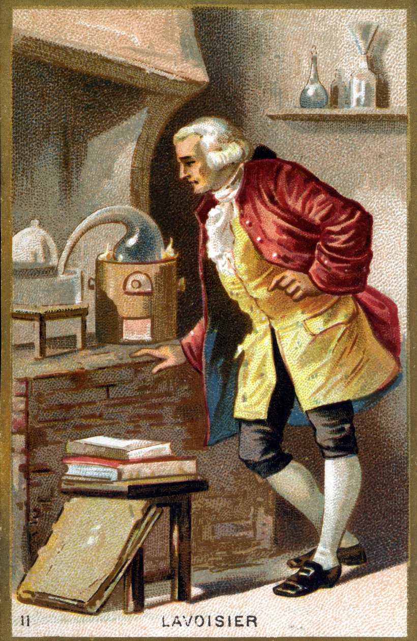 Portrett av Antoine Laurent de Lavoisier (1743 - 1794), fransk kjemiker. Kromolitografi 1800-tallet. av Unknown artist