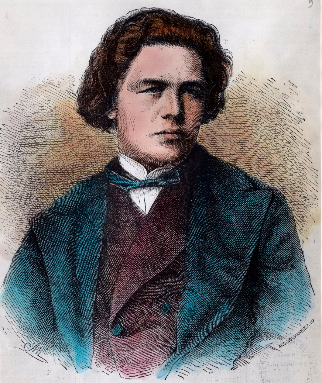 Portrett av Anton Rubinstein (1829 - 1894), russisk pianist og komponist. Gravering av 1800-tallet. Privat samling. av Unknown artist