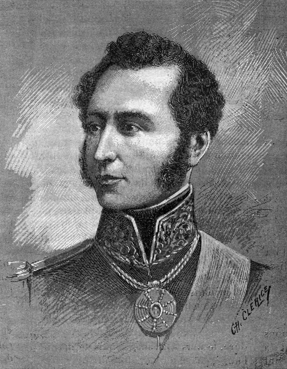 Portrett av Antonio Jose de Sucre (1795-1830) - Venezuelansk uavhengighetsleder - gravering av Unknown artist