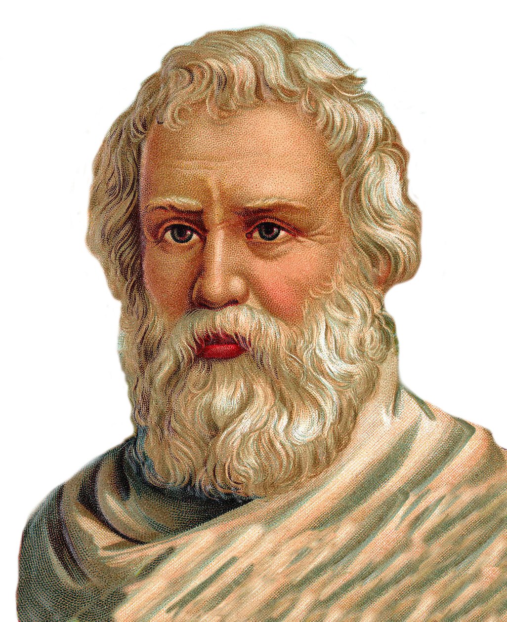 Portrett av Archimedes of Syracuse - gresk matematiker, fysiker, ingeniør, oppfinner - Archimede de Syracuse - kromolitografi av Unknown artist