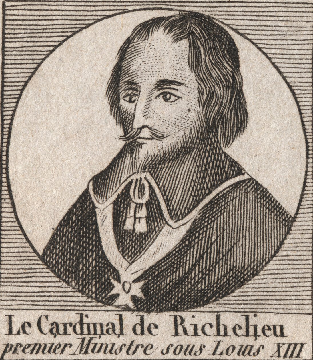 Portrait of Armand Jean du Plessis de Richelieu (1585-1642), Cardinal Duke of Richelieu, Principal Minister of King Louis XIII - Cardinal Richelieu, Chief Minister of the King Louis XIII from 1624 to 1642 - engraving from “Instruction sur l