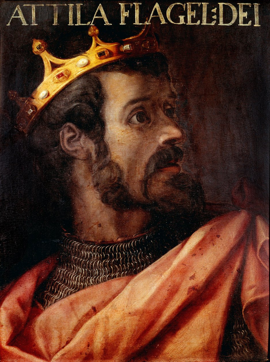 Portrett av Attila (395-453) Hunnernes konge. Anonymt maleri fra 1600-tallet av "Gioviana Collection" Florence Uffizi Gallery. av Unknown artist