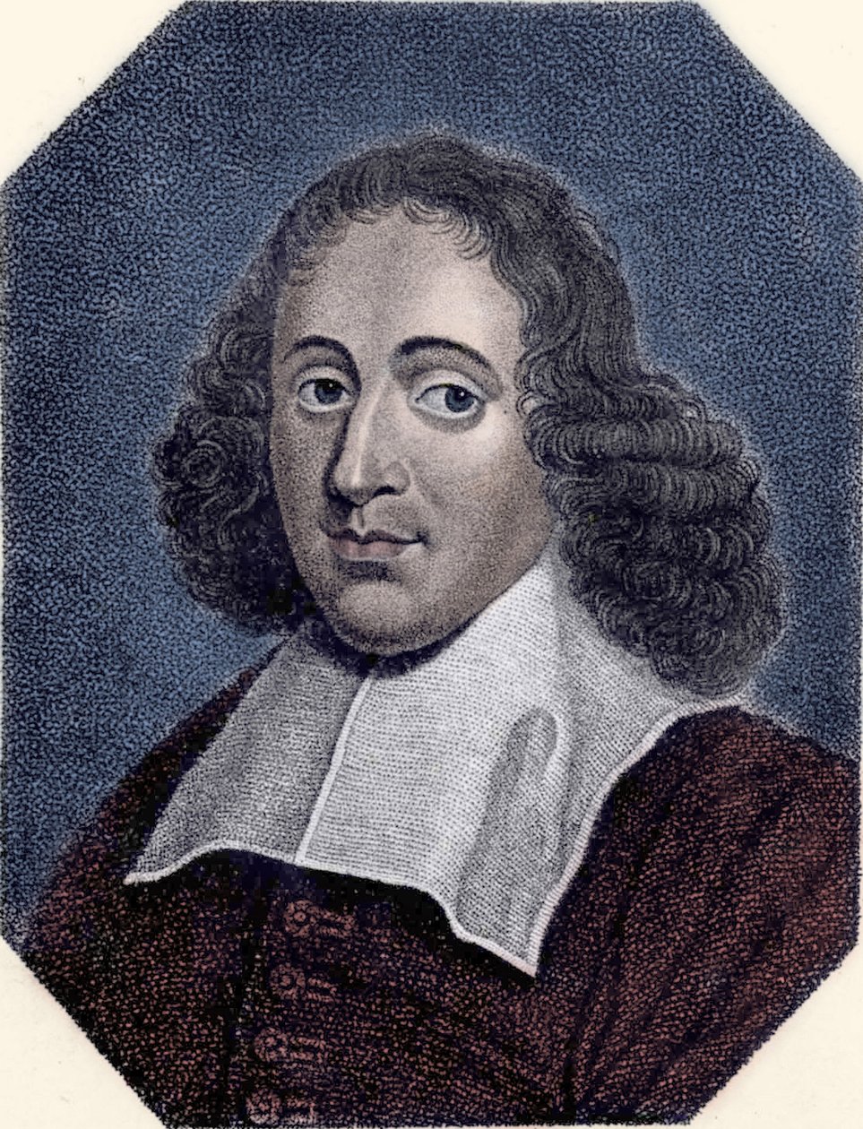 Portrett av Baruch de Spinoza (1632 - 1677) nederlandsk filosof, også kjent som Bento de Espinosa eller Benedictus de Spinoza eller Benoit de Spinoza. Gravering av Unknown artist