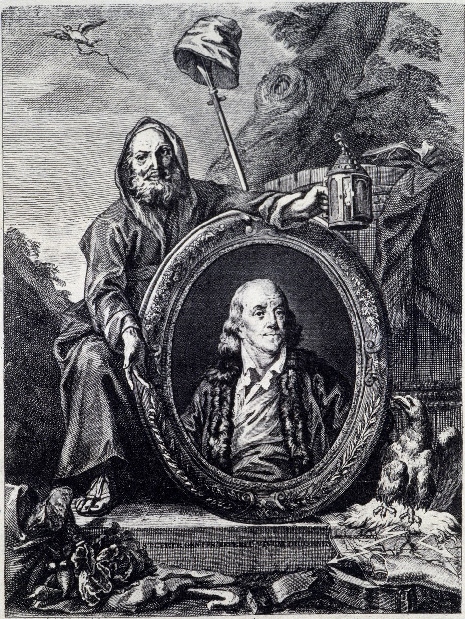 Portrait of Benjamin Franklin (1706 - 1790), American politician, memorialist, pamphletarian, and physicist av Unknown artist