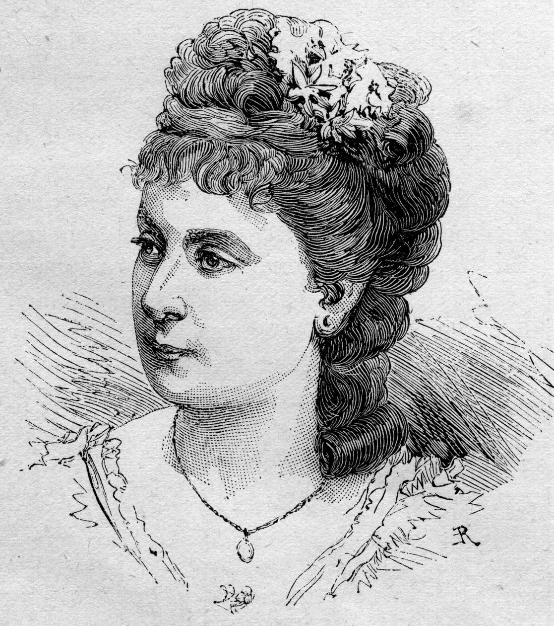Portrait of Blanche Baretta (Barreta) (b. 1855), French comedian, member of the Comedie Francaise from 1875 to 1901. Engraving in “” Le Monde Illustré”” n¡1168 of 16 August 1879. av Unknown artist