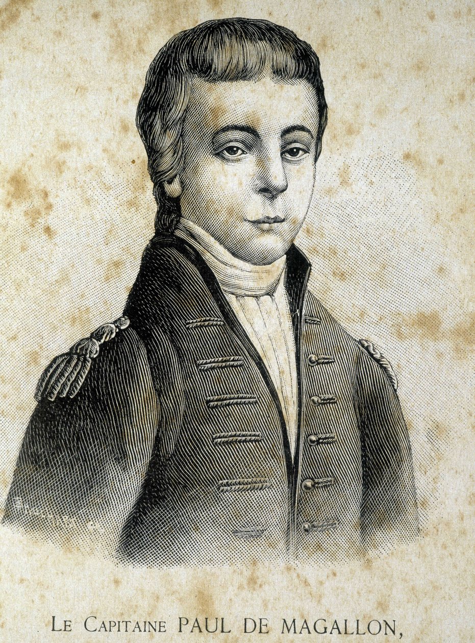 Portrett av kaptein Paul de Magallon (1784 - 1859) - i "" Les Contemporains", n.d. sent på 1800-tallet. av Unknown artist