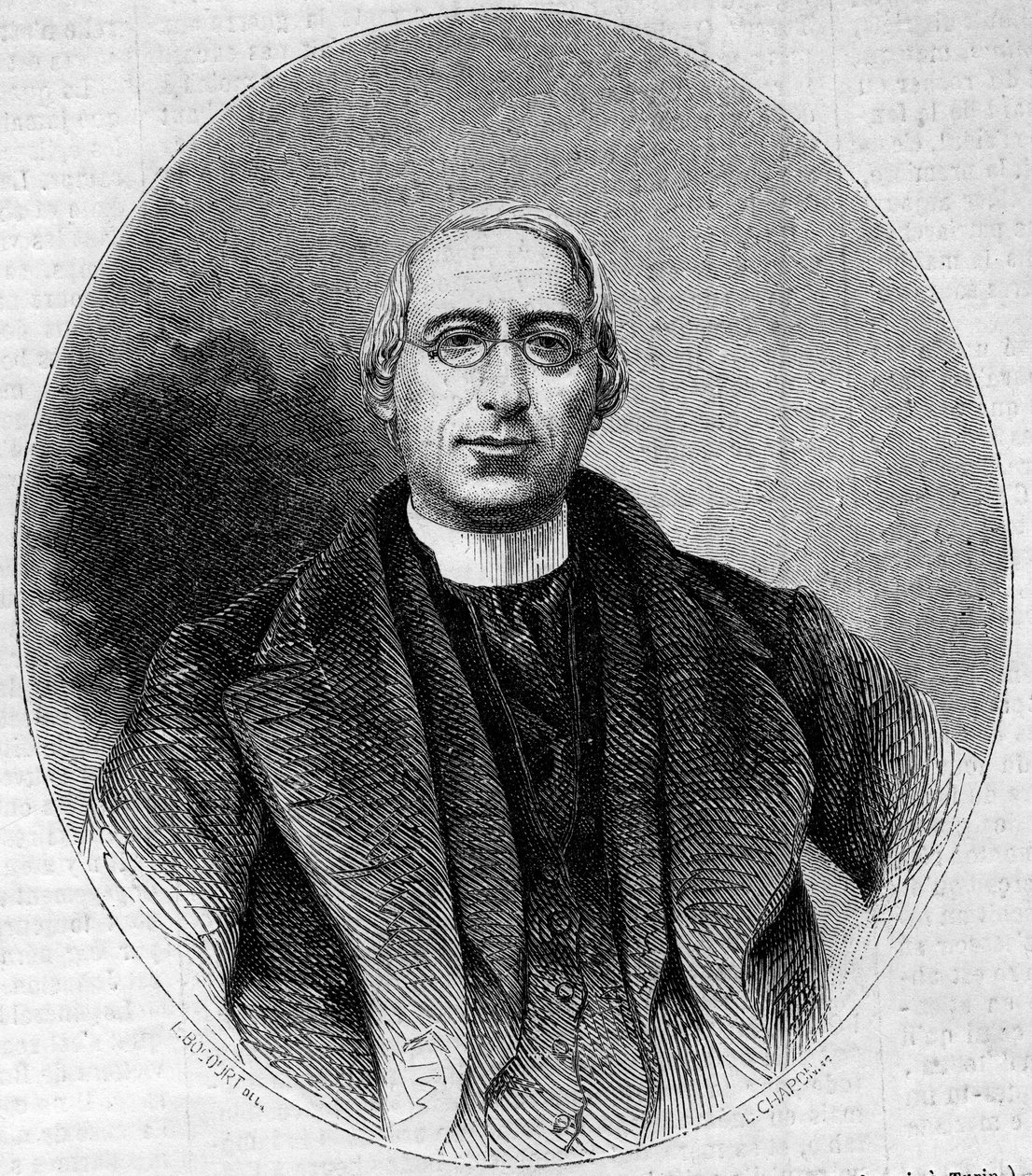 Portrett av Carlo Passaglia (1812-1887), italiensk kirkemann, partisan for Italias enhet. Gravering i "" Le Monde Illustré"" n¡240 av 16. november 1861. av Unknown artist