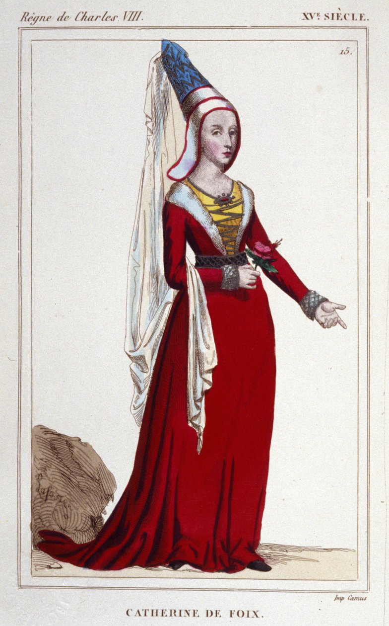 Portrett av Catherine de Navarre (eller Catherine de Foix) 1468-1517, dronning av Navarre. Gravering fra 1830. av Unknown artist