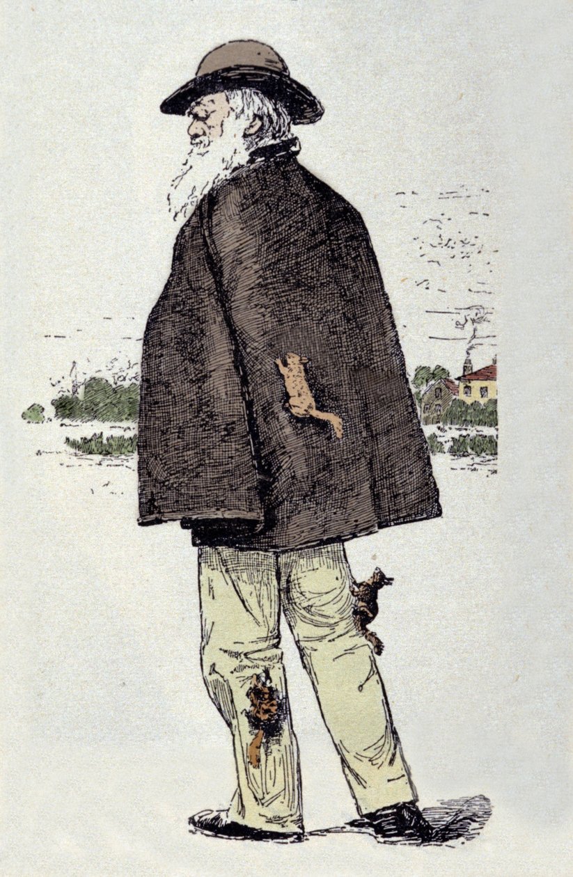 Portrett av Charles Darwin (1809-1882) som leker med ekorn. av Unknown artist