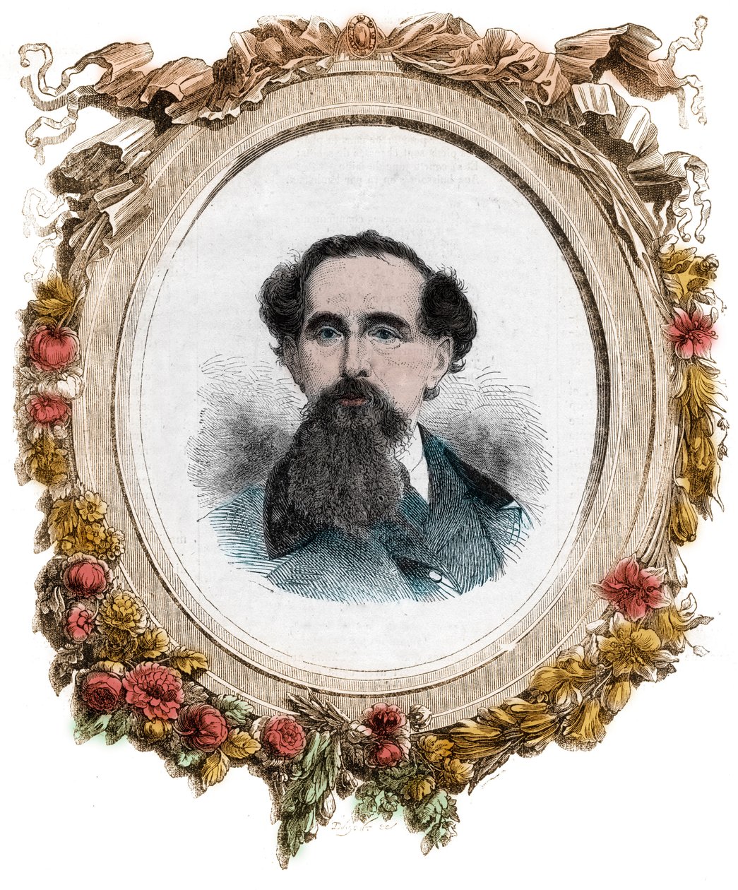 Portrett av Charles Dickens (1812-1870) engelsk romanforfatter, gravering av Unknown artist