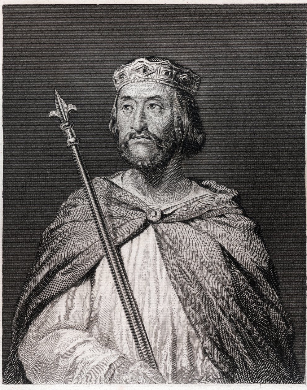 Portrett av Charles III dit le Simple (879 - 929), konge av Frankrike (898 - 929) - i "Histoire des Français" av Lavallée, gravering, sd. av Unknown artist