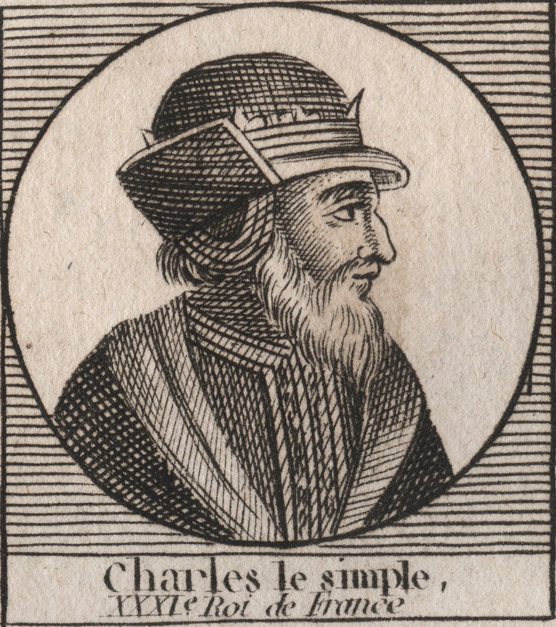 Portrait of Charles III says the Simple (879-929) king of the Francs - CHARLES III (879-929) - Charles the Simple - King of France, 893-923 - engraving from “Instruction sur l