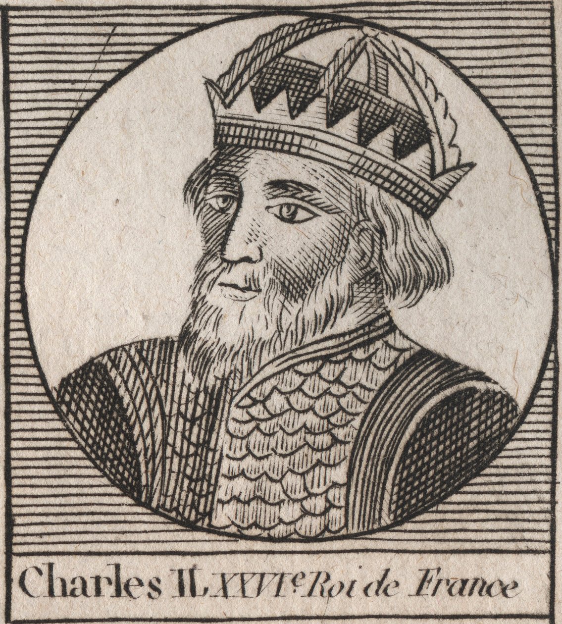 Portrett av Charles II den skallede (823-877), konge av Frankrike - Charles II (823-877) den skallede - gravering fra "Instruction sur l