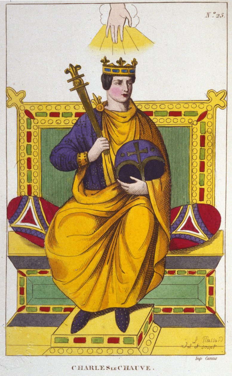 Portrett av Charles II the Bald (823 - 877), konge av Frankrike gravering fra 1830 av Unknown artist