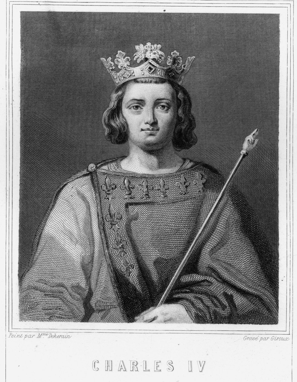 Portrett av Charles IV the Bel (1294 - 1328), konge av Frankrike - i "Histoire des Français"" av Lavallée, gravering, sd. av Unknown artist