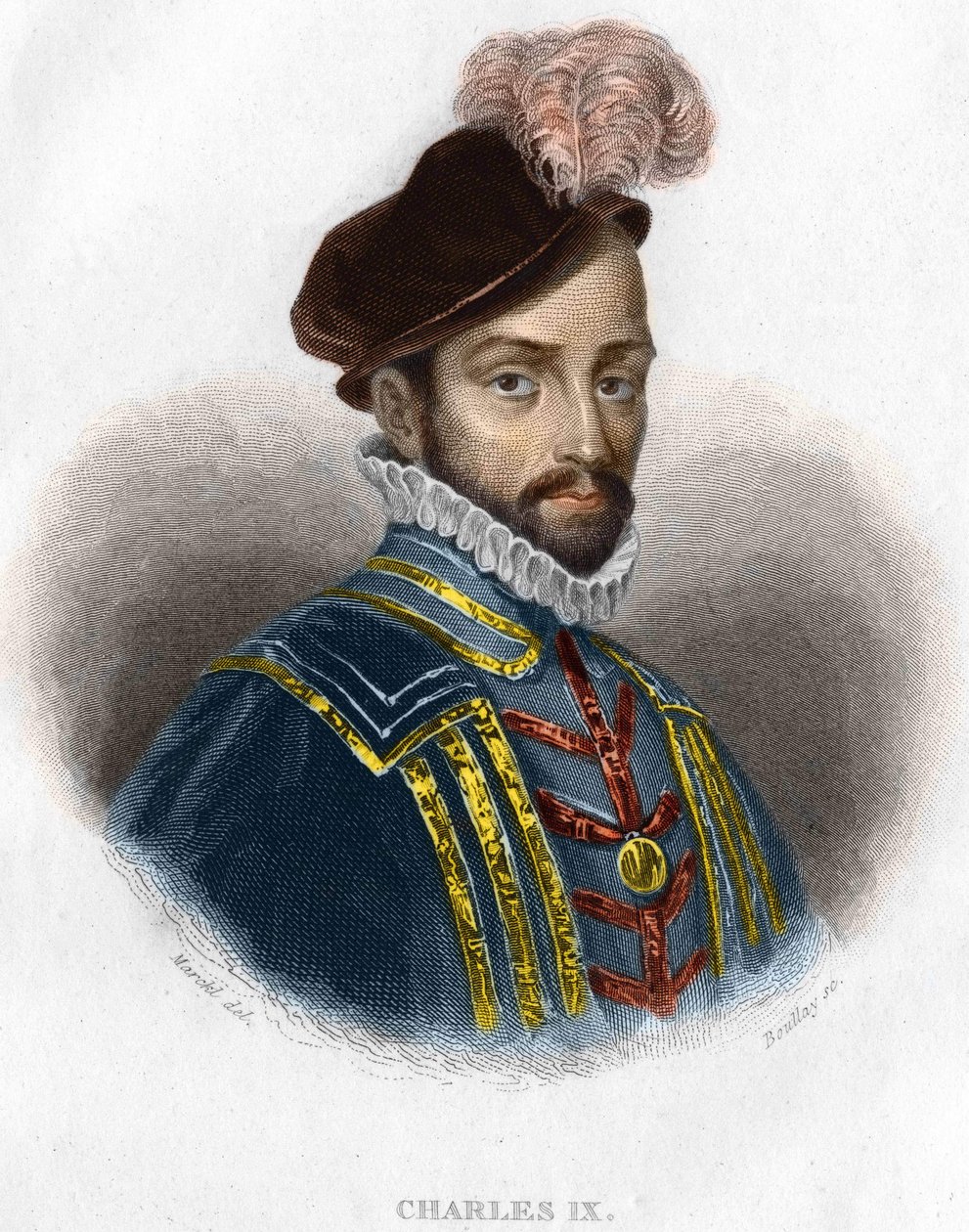 Portrett av Charles IX (1550 - 1574), konge av Frankrike gravering fra 1800-tallet av Unknown artist