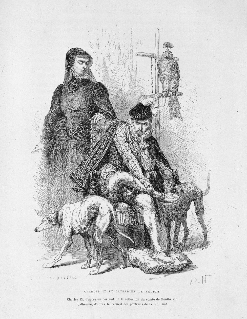 Portrett av Charles IX og Catherine de Medici (Caterina de Medici) - i "Histoire de France" av Guizot av Unknown artist