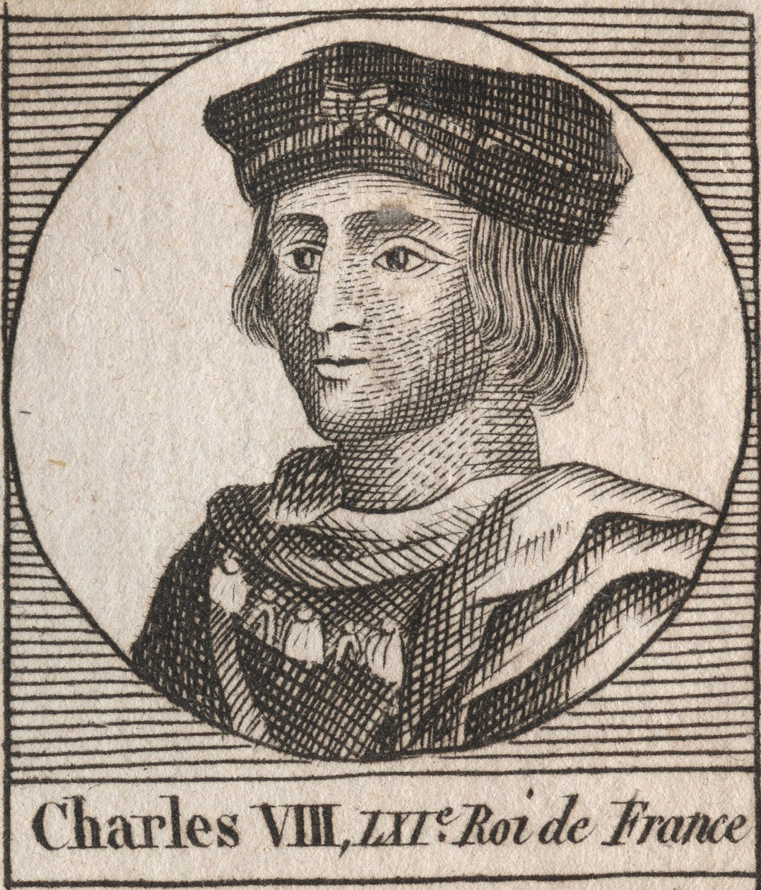Portrett av Charles VIII (1470-1498) Fransk konge av Valois-dynastiet - Charles VIII (1470-98) Konge av Frankrike - gravering fra "Instruction sur l