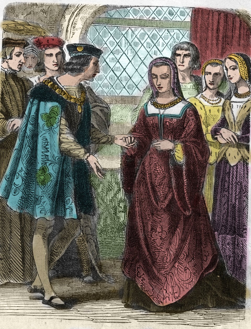 Portrett av Charles VIII og Anne av Bretagne. Gravering av 1800-tallet - kong Charles VIII (1470-98) og dronning Anne av Bretagne (1477-1514) gravering av Unknown artist