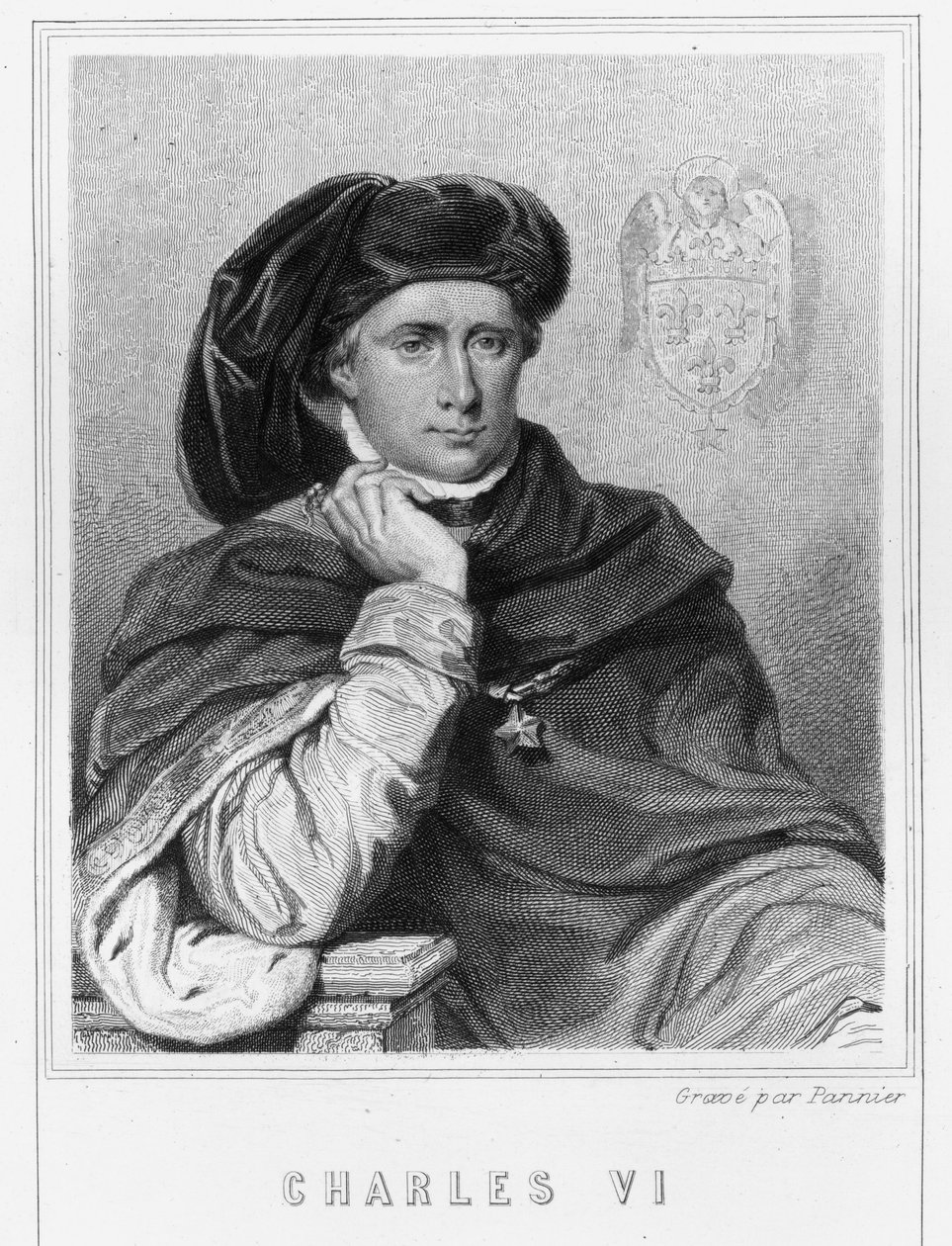 Portrett av Charles VI den elskede eller Fou (1368 - 1422), konge av Frankrike - i "Histoire des Français" av Lavallée, gravering, sd. av Unknown artist