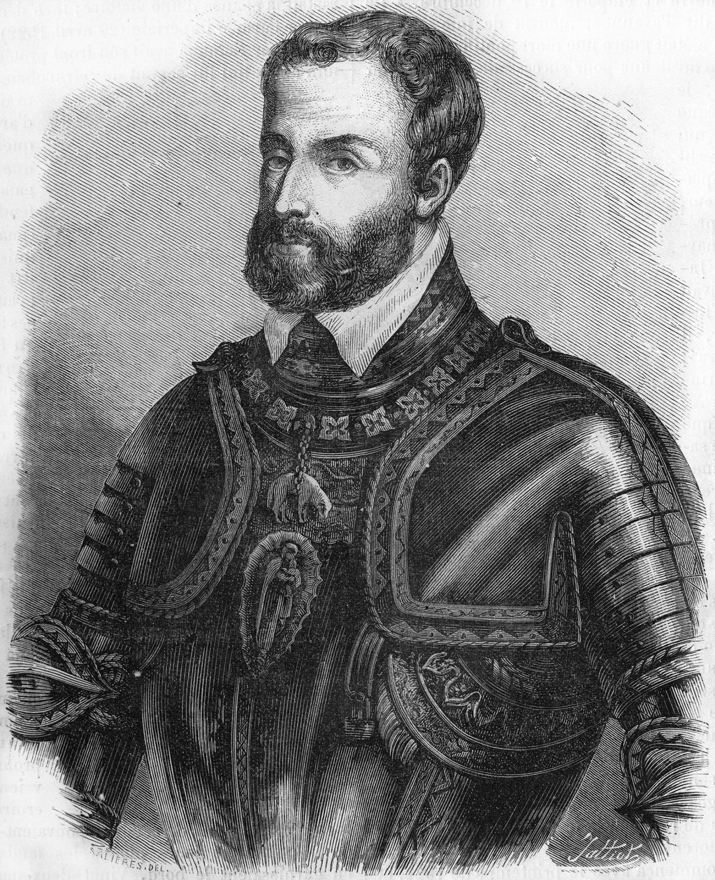 Portrait of Charles V (1500-1558), Emperor of the Holy Germanic Empire from 1519 to 1556. Engraving of the 19th century. av Unknown artist