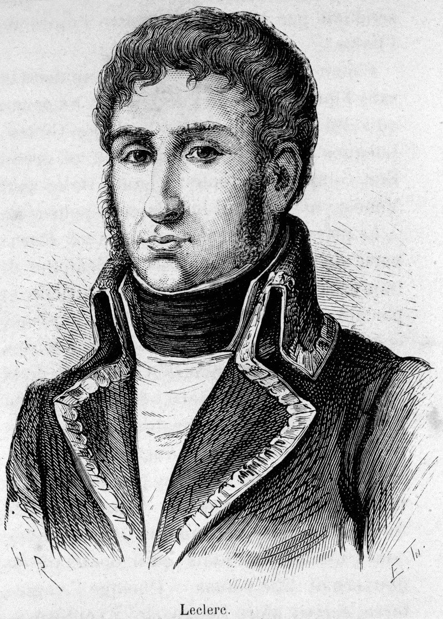 Portrett av Charles Victor Emmanuel Leclerc (1772-1802), fransk general, han sluttet seg til Bonaparte ved beleiringen av Toulon i 1793 og ePousamarie-Paulette kalt Pauline Bonaparte i 1797. av Unknown artist