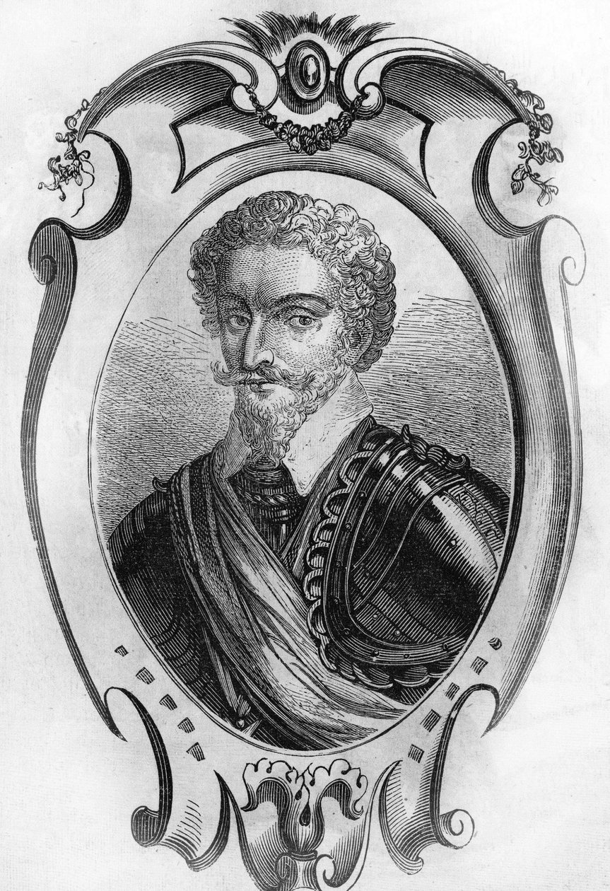Portrait of Charles de Gontaut, Baron, then Duke of Biron (1562 to 1602). Maréchal de France. engraving of 1866. av Unknown artist
