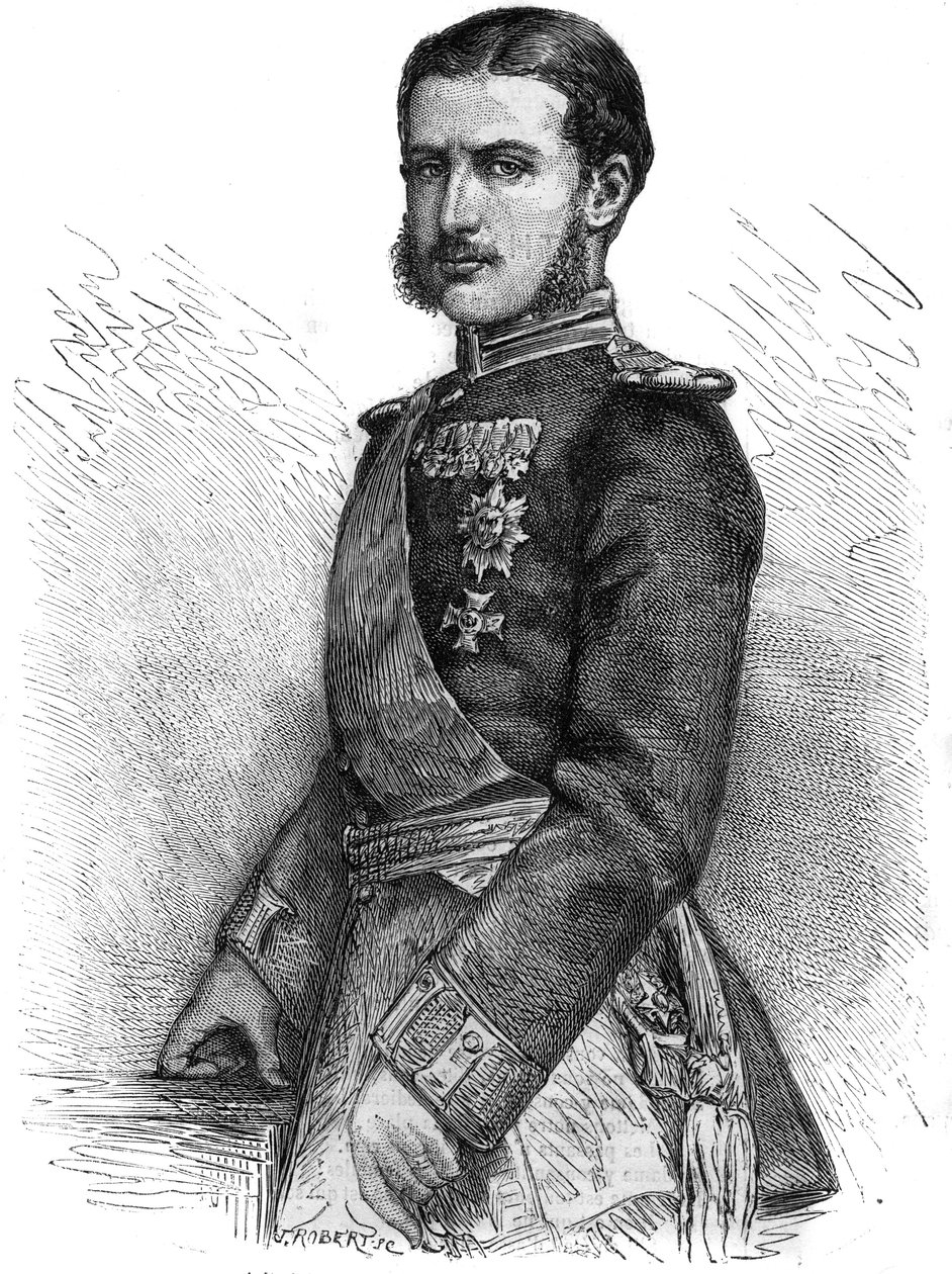 Portrett av Charles de Hohenzollern (1839-1914), gjenvinnende prins av Romania, daværende kong Charles I (Carol I) - Gravering i "" The Illustrous Journal"" av Unknown artist