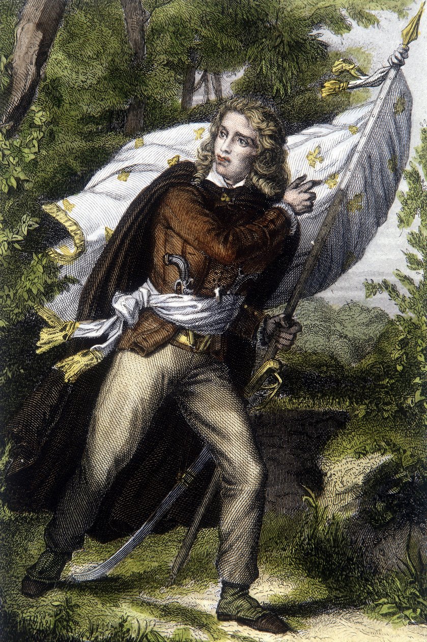 Portrett av kokken Chouan Jacques Cathelineau (1759-1793) som bærer banneret med blomster av liljer av Unknown artist