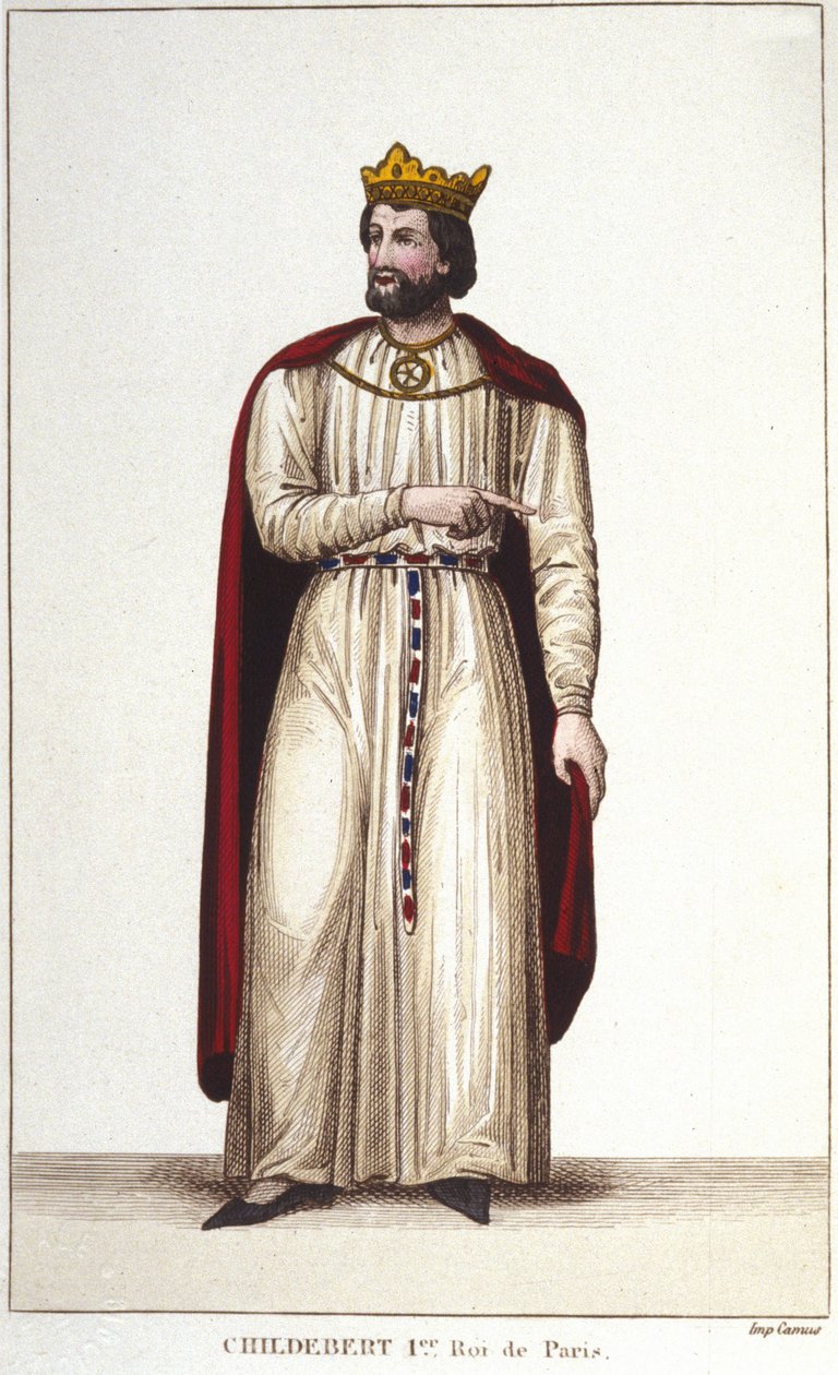 Portrett av Childebert I (v. 495-558) konge av Paris. Gravering fra 1830 av Unknown artist