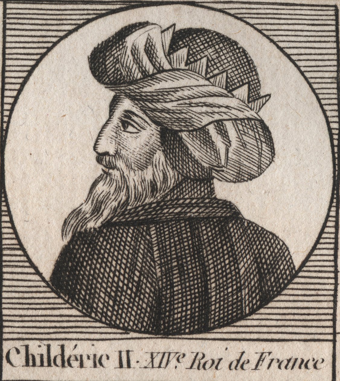 Portrett av Childeric II, kongen av frankene fra 670 til 673 - CHILDERIC II 655-675 Konge merovinger av Frankrike og Austrasia - gravering fra "" Instruction sur l