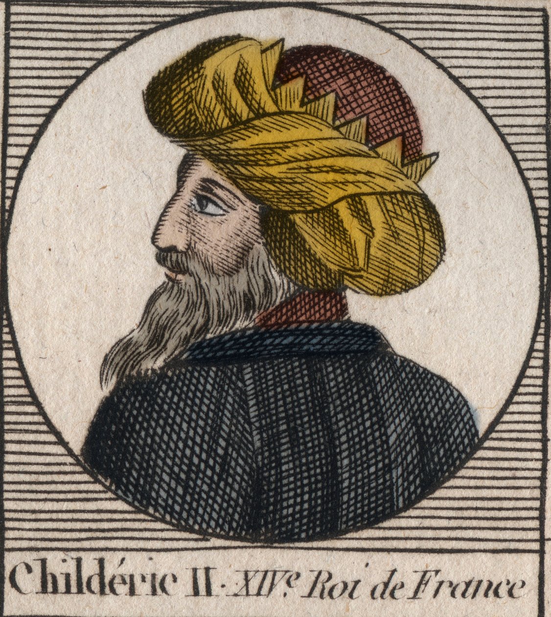 Portrett av Childeric II, kongen av frankene fra 670 til 673 - CHILDERIC II 655-675 Konge merovinger av Frankrike og Austrasia - gravering fra "" Instruction sur l