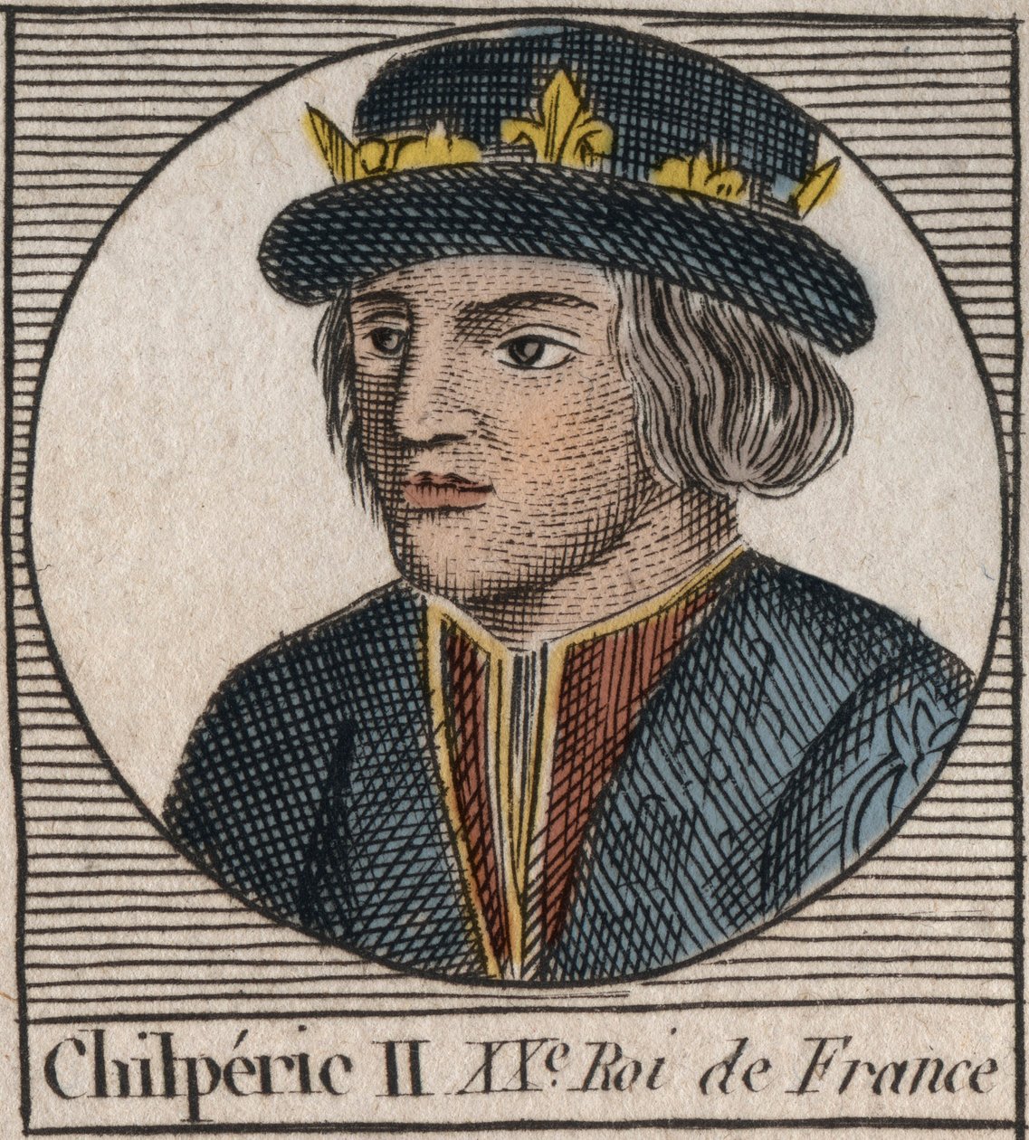 Portrait of Chilperic II (c. 670 - 721), King of Neustria - CHILPERIC II king of the Franks - engraving from “Instruction sur l