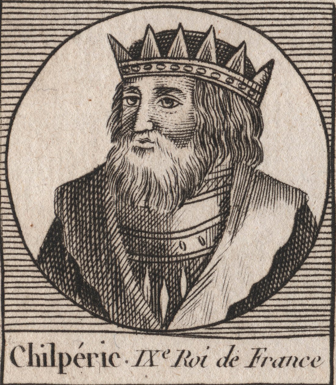 Portrait of Chilperic I (539 - 584), King of Neustria - Chilperic I, Merovingian King of France - engraving from “Instruction sur l