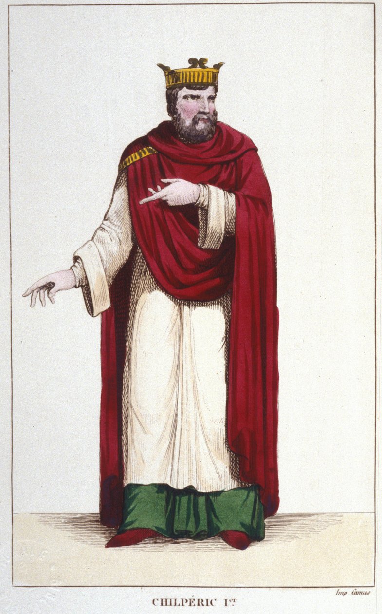 Portrett av Chilperic I (539 - 584), gravering av kongen av Neustria 1830 av Unknown artist