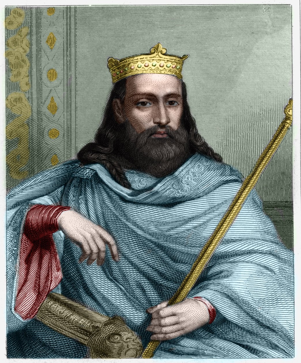Portrett av Clotaire (Clothaire) I (497 - 561), konge av Neustria og konge av frankene - i "Histoire des Francais"" av Lavallee, gravering, sd. av Unknown artist