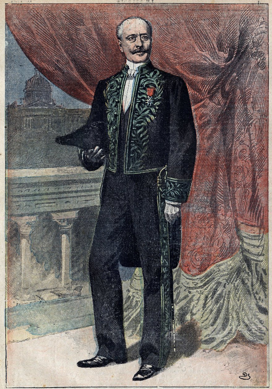 Portrett av grev Albert de Mun (1841-1914), en fransk politiker, essayist og militærmann, da han begynte på Academy Francaise 10. mars 1898. Illustrasjon i "" Le Pelerin"" av 20. mars av Unknown artist