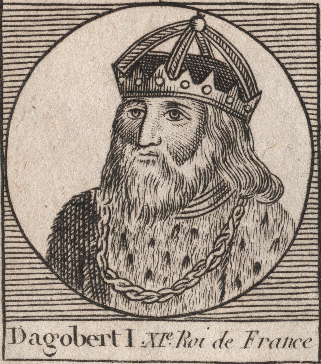 Portrett av Dagobert, kongen av frankene fra 628 til 638 - Dagobert (605-39) Frankenes konge - gravering fra "Instruction sur l