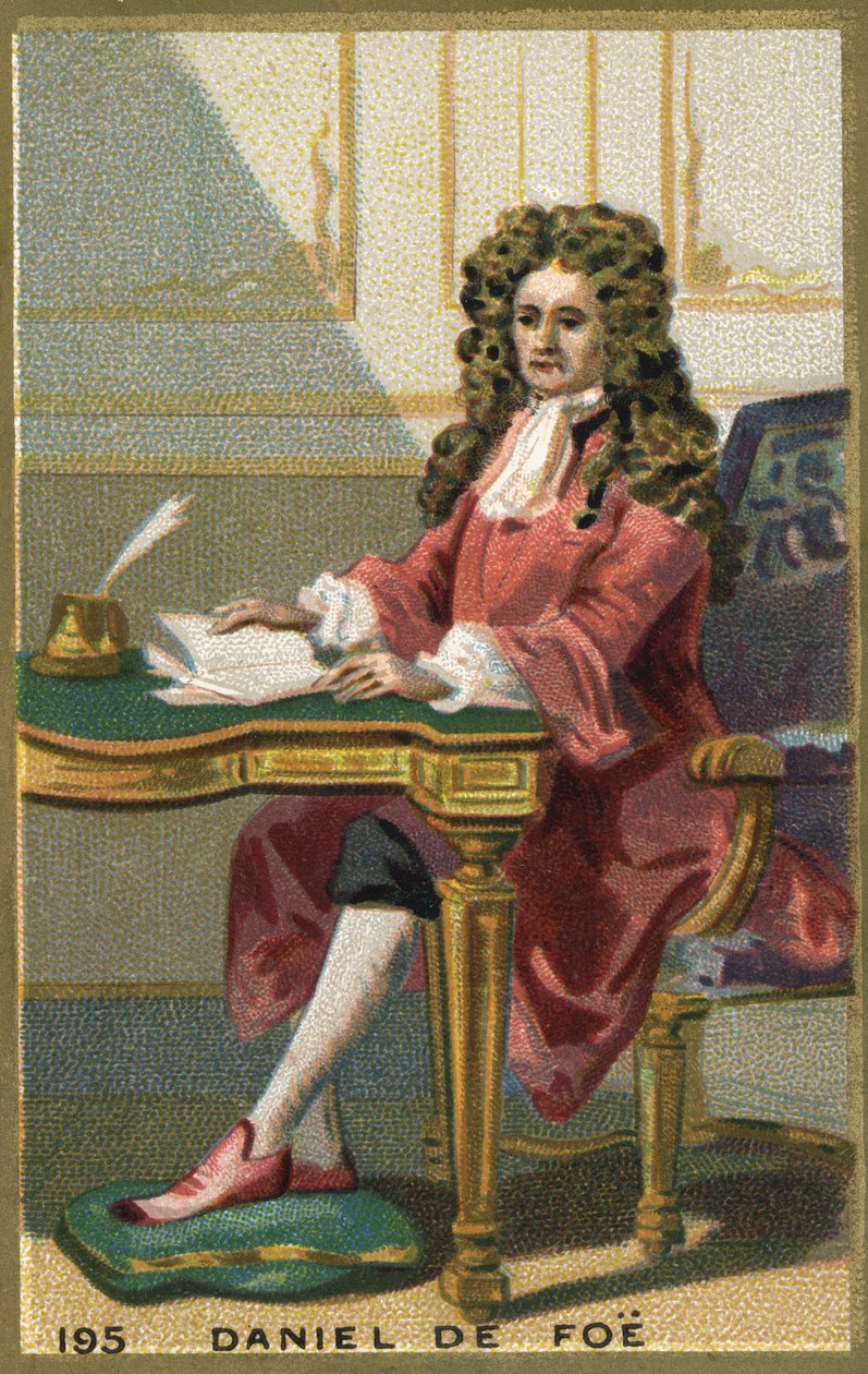 Portrett av Daniel de Foe eller Defoe (1660 - 1731), engelsk poet, romanforfatter og journalist. Kromolitografi fra 1800-tallet. av Unknown artist
